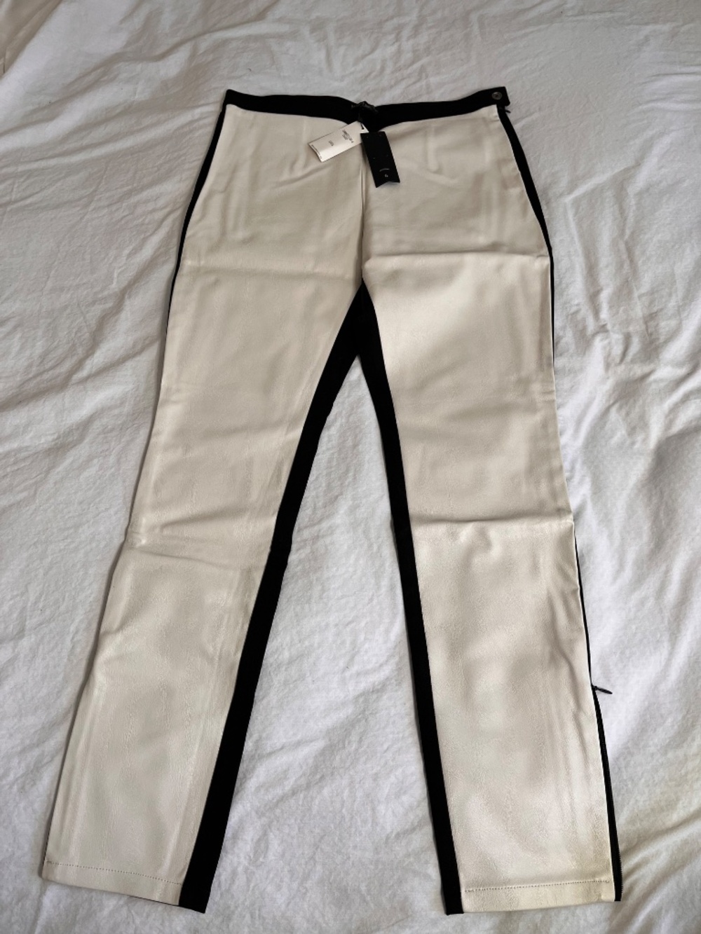 Banana Republic Faux Leather Addison Stretch Chino Pants - Ivory/Black (NWT)